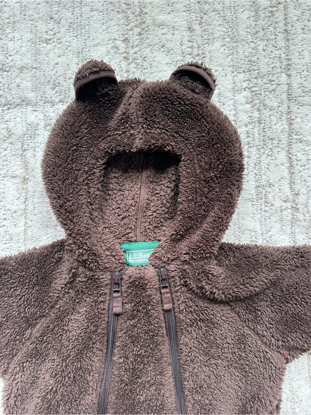 LL Bean Fleece Bunting One Piece Infant Baby 3-6 Months Zip Brown Teddy Bear - Picture 5 of 16